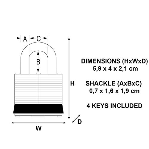 Master Lock 3EURD Candado de Acero Laminado a Llave, Plateado, 5,9 x 4 x 2,1 cm