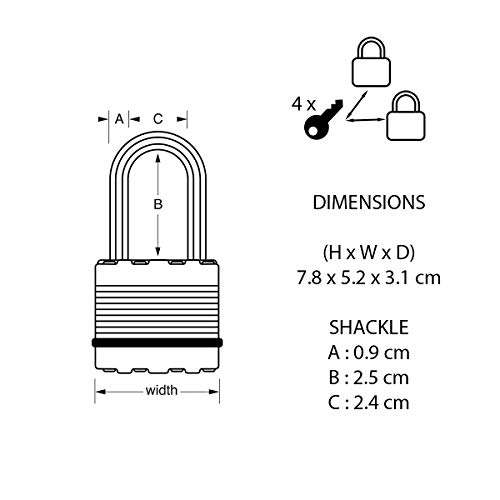 MASTER LOCK Candado Alta Seguridad [Llaves] [Acero Laminado] [Exterior] [Lote de 2] M5EURT - Ideal para Portales, Garages, Sótanos