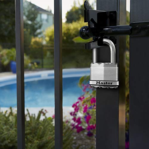 Master Lock M15EURDLFCC Candado Seguridad Llaves Acero Laminado Exterior, Arco Medium, Adecuado para Portales, Garages, Sótanos, 64 mm