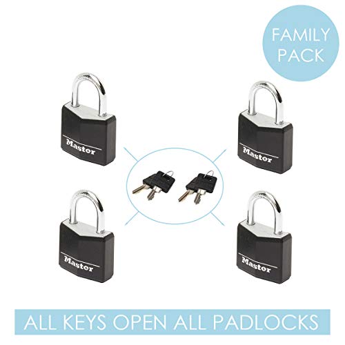 MASTER LOCK Mini Candado [Llave] [Lote de 4] [Paquete Familiar] 9120EURQBLKNOP - Ideal para Maleta, Valija, Taquilla