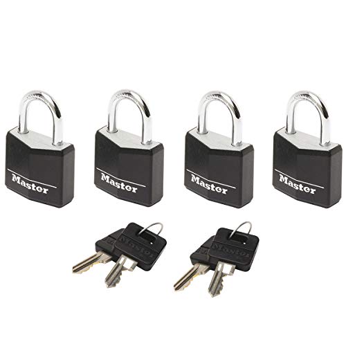 MASTER LOCK Mini Candado [Llave] [Lote de 4] [Paquete Familiar] 9120EURQBLKNOP - Ideal para Maleta, Valija, Taquilla