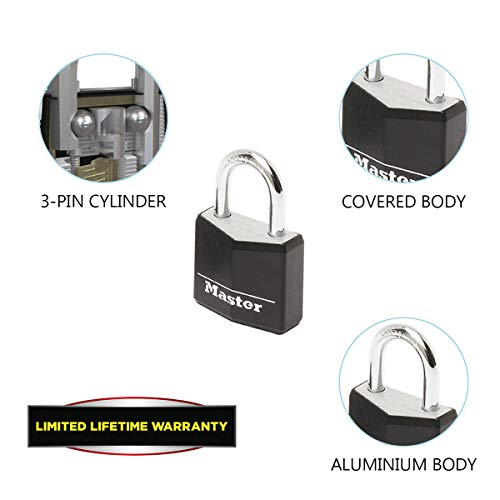 MASTER LOCK Mini Candado [Llave] [Lote de 4] [Paquete Familiar] 9120EURQBLKNOP - Ideal para Maleta, Valija, Taquilla