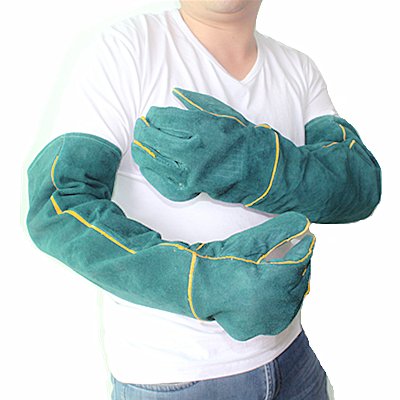 MASUNN Anti-Mordidas Seguridad Mordedura Guantes Ultra Largo Cuero Verde Mascotas Agarrar Morder Guantes De Protección para Captura Perro Gato Reptil Animal