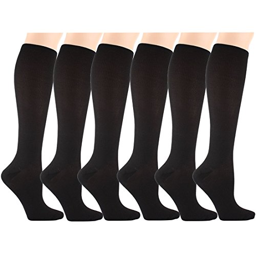 Matchwill 6 Pares Rodilla Alta Calcetines/Medias de Compresión para Hombres y Mujeres - Ejercicio/Correr/Enfermeras/Médico/Embarazo/Maternidad/Viajes/Vuelo/Aumenta la Resistencia/Reduce la Fatiga