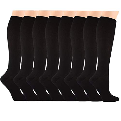 Matchwill [8 pares] Calcetines de compresión para medicina, lactancia, carrera y estado físico, edema, diabéticos, viajes y vuelo, embarazo [ Negro-Pequeño / Medio (UE Mujere 31-40.5 / Hombre 34-41) ]