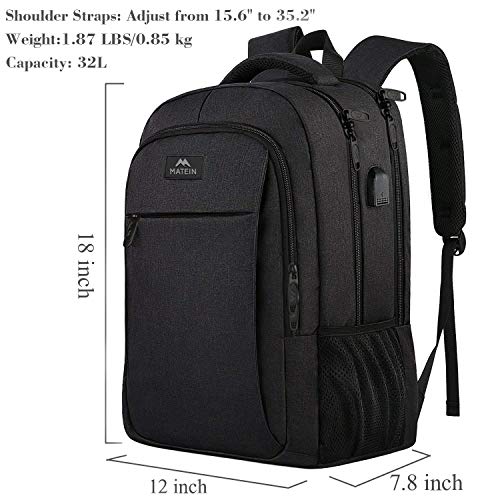 MATEIN Mochila Portatil Mochila Hombre Impermeable Mochila Ordenador Portatil 15.6 Pulgadas Mochila Portatil con Puerto USB Mochila Antirrobo del Negocio Trabajo Diario Viaje Escolares - Negro MATEIN Mochila Portatil Mochila Hombre Impermeable Mochila Ordenador Portatil 15.6 Pulgadas Mochila Portatil con Puerto USB Mochila Antirrobo del Negocio Trabajo Diario Viaje Escolares - Negro
