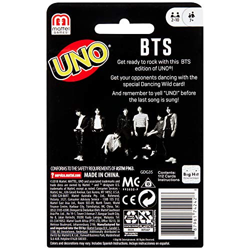 Mattel - Games UNO BTS, juego de cartas del grupo de música coreano ( GDG35)