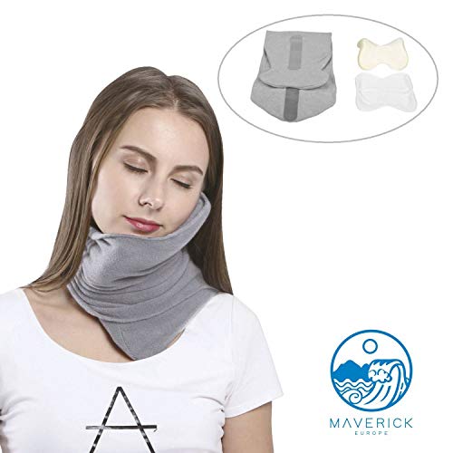 Maverick - Almohada de viaje de ALGODÓN. Cojín cervical viscoelástico y cómodo, ideal para el avión o el coche. Cojín reposacabezas de viaje para cuello y cervicales.Cuida de tu salud. Calidad PREMIUM