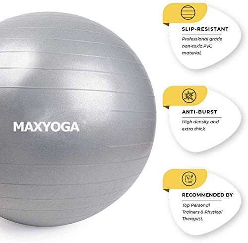 MAXDIRECT MAXYOGA® Pelota de Ejercicio Anti-Burst para Yoga, Equilibrio, Fitness, Entrenamiento, Balon Ejercicio Anti-explosión de 65cm, incluidos Bomba de Aire.