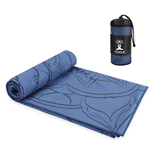 Maxjaa Toalla de Yoga Caliente Antideslizante, Toallas de Yoga Plegables Absorción de Agua y Secado rápido, Toallas de Yoga elásticas con impresión de Microfibra con Bolsa de Almacenamiento