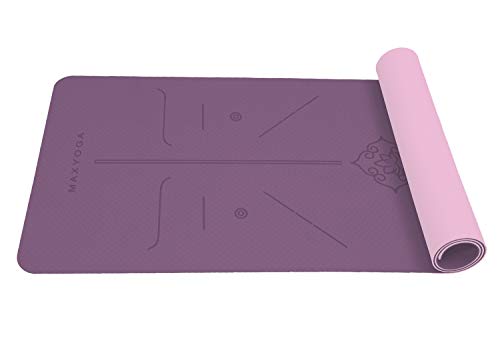 MAXYOGA® Esterilla Yoga de Medida Grande 183cm x 66cm x 6mm y Líneas de Alineación grabadas a Laser Colchoneta Yoga Mat Antideslizante y Ligera de Material Ecológico TPE. Morado