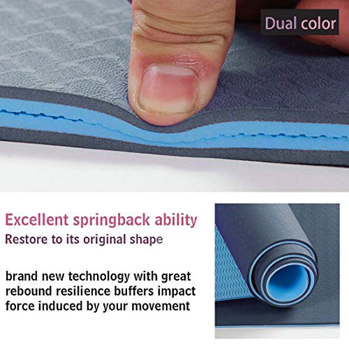 MAXYOGA® MaxDirect Esterilla Yoga con Sistema de Alineación y Marcados. Colchoneta Yoga Mat Antideslizante y Ligera de Material Ecológico TPE. Tamaño Ideal 183cm x 61cm x 6mm. - Azul