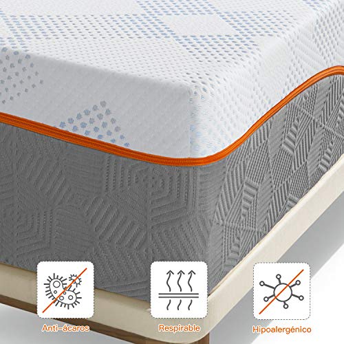 Maxzzz Colchón Viscoelástica de Gel Fresco 90x190x25cm Espuma de Carbón de Bambú Inhibir el Olor del Colchón Dureza Media Antiácaros e Hipoalergénico Funda Lavable Cómodo y Transpirable