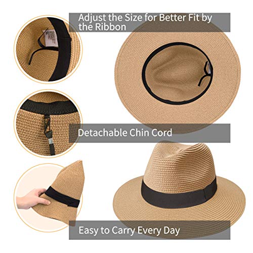 Maylisacc Sombrero de Panamá Unisex Sombrero de Paja Sombrero de Verano Sombrero de Playa de Fedora para Hombres Mujeres