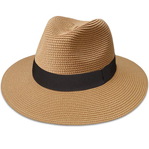 Maylisacc Sombrero de Panamá Unisex Sombrero de Paja Sombrero de Verano Sombrero de Playa de Fedora para Hombres Mujeres