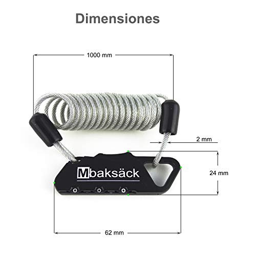 Mbaksäck Lock Candado antirrobo de combinación con Cable para Equipaje Maletas Mochila Bicicleta Casco Multifuncional (A)