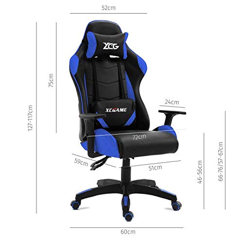 Mc Haus GAMING AZUL - Silla Gaming de Escritorio personalizada para Videojuegos, Sillón de Oficina o Estudio para Gamers, con reposabrazos ajustables, giratoria, ergonómica, reclinable y cómoda