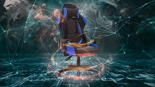 Mc Haus GAMING AZUL - Silla Gaming de Escritorio personalizada para Videojuegos, Sillón de Oficina o Estudio para Gamers, con reposabrazos ajustables, giratoria, ergonómica, reclinable y cómoda