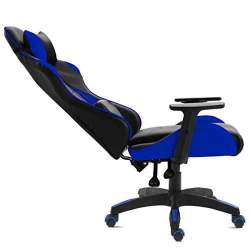 Mc Haus GAMING AZUL - Silla Gaming de Escritorio personalizada para Videojuegos, Sillón de Oficina o Estudio para Gamers, con reposabrazos ajustables, giratoria, ergonómica, reclinable y cómoda