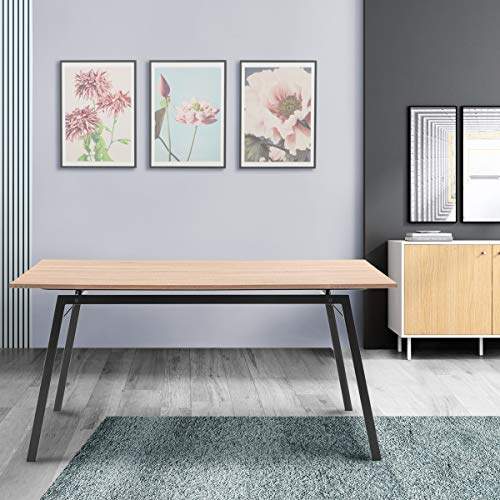 Mc Haus GASHIRA - Mesa Rectangular Comedor de madera Natural con estructura de Metal Negro mate, Mesa Cocina Salón Diseño Moderno 160x80x75cm