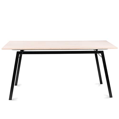 Mc Haus GASHIRA - Mesa Rectangular Comedor de madera Natural con estructura de Metal Negro mate, Mesa Cocina Salón Diseño Moderno 160x80x75cm