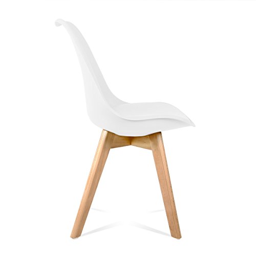 Mc Haus LENA - Pack 4 sillas Blancas Tulip Comedor oficina, Sillas Madera nórdicas con patas de madera y Asiento Acolchado suave, respaldo ergonómico, Blanco, 83x49x53,5cm Mc Haus LENA - Pack 4 sillas Blancas Tulip Comedor oficina, Sillas Madera nórdicas con patas de madera y Asiento Acolchado suave, respaldo ergonómico, Blanco, 83x49x53,5cm