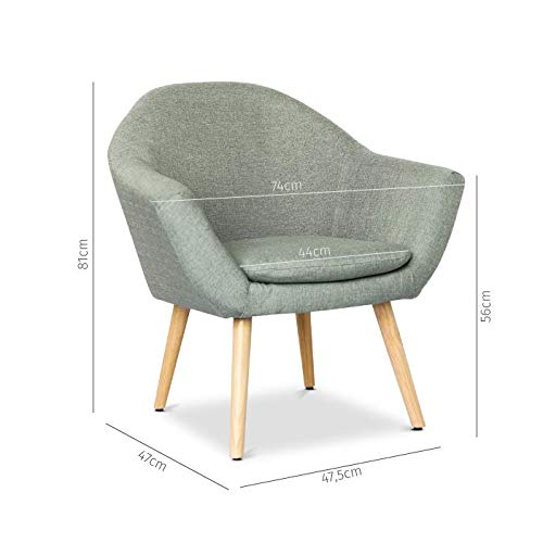 Mc Haus NAVIAN - Sillón Nórdico Escandinavo de color Verde pistacho, butaca comedor salón dormitorio, sillón acolchado con Reposabrazaos y patas de madera 47x74x76cm