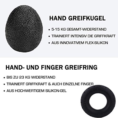McNory Fortalecedor de Agarre de Mano Kit de Entrenamiento de Agarre de antebrazo:Paquete de 5,Agarrador de Mano Ajustable,Ejercitador de Dedos,Estirador de Dedos,Anillo de Ejercicio y Bola de Agarre