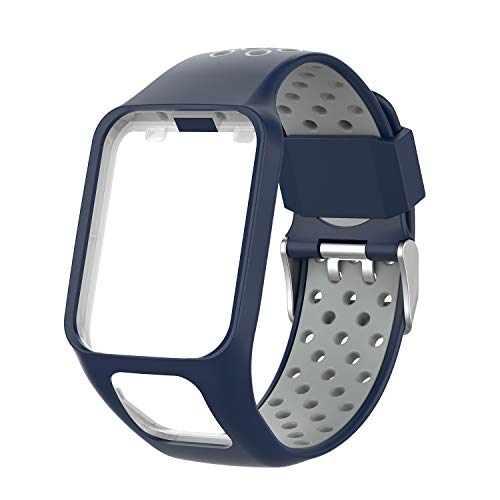 MCO Para Tomtom Correa De Reloj,Correa De Repuesto De Silicona para Tomtom Runner 2/Runner 3/Spark 3/Adventurer/Golfer 2 (BLU&&Grigio)