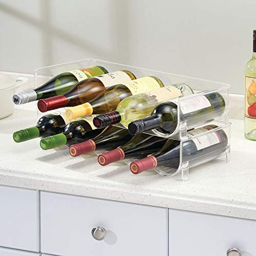 mDesign Botellero para nevera o vinoteca – Botellero apilable para 5 botellas – Soporte para botellas de vino, agua y refrescos, ideal para frigorífico o despensa – Plástico transparente