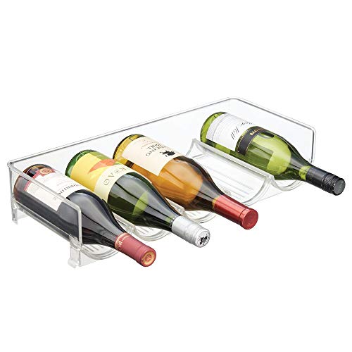 mDesign Botellero para nevera o vinoteca – Botellero apilable para 5 botellas – Soporte para botellas de vino, agua y refrescos, ideal para frigorífico o despensa – Plástico transparente