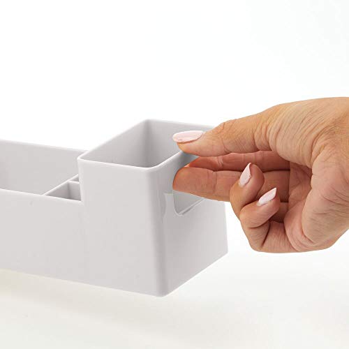 mDesign Juego de 2 cajas clasificadoras con asas para baño – Caja para medicamentos apilable con 7 compartimentos para guardar tiritas o aceites – Organizador de baño de plástico sin BPA – gris claro