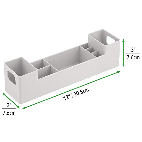 mDesign Juego de 2 cajas clasificadoras con asas para baño – Caja para medicamentos apilable con 7 compartimentos para guardar tiritas o aceites – Organizador de baño de plástico sin BPA – gris claro