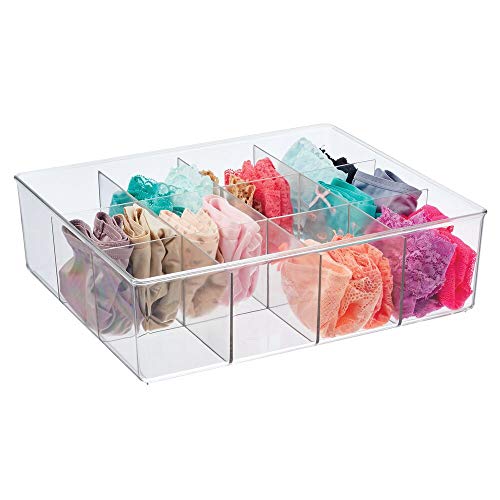mDesign Juego de 2 cajas organizadoras con 12 compartimentos – Práctico organizador de plástico sin BPA para los armarios del dormitorio – Fantástica caja para ropa y accesorios – transparente