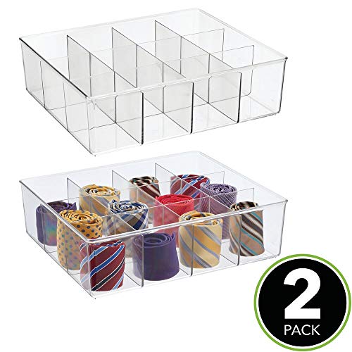 mDesign Juego de 2 cajas organizadoras con 12 compartimentos – Práctico organizador de plástico sin BPA para los armarios del dormitorio – Fantástica caja para ropa y accesorios – transparente