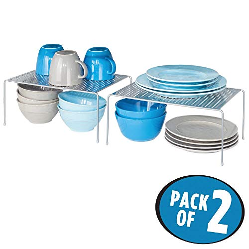 mDesign Juego de 2 estantes de cocina – Soportes para platos individuales de metal – Amplios organizadores de armarios para tazas, platos, alimentos, etc. – plateado mDesign Juego de 2 estantes de cocina – Soportes para platos individuales de metal – Amplios organizadores de armarios para tazas, platos, alimentos, etc. – plateado