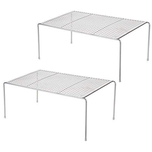 mDesign Juego de 2 estantes de cocina – Soportes para platos individuales de metal – Amplios organizadores de armarios para tazas, platos, alimentos, etc. – plateado