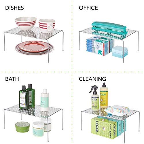 mDesign Juego de 2 estantes de cocina – Soportes para platos individuales de metal – Amplios organizadores de armarios para tazas, platos, alimentos, etc. – plateado mDesign Juego de 2 estantes de cocina – Soportes para platos individuales de metal – Amplios organizadores de armarios para tazas, platos, alimentos, etc. – plateado
