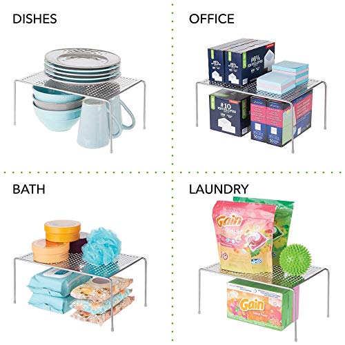 mDesign Juego de 2 estantes de cocina – Soportes para platos individuales de metal – Pequeños organizadores de armarios para tazas, platos, alimentos, etc. – plateado mDesign Juego de 2 estantes de cocina – Soportes para platos individuales de metal – Pequeños organizadores de armarios para tazas, platos, alimentos, etc. – plateado