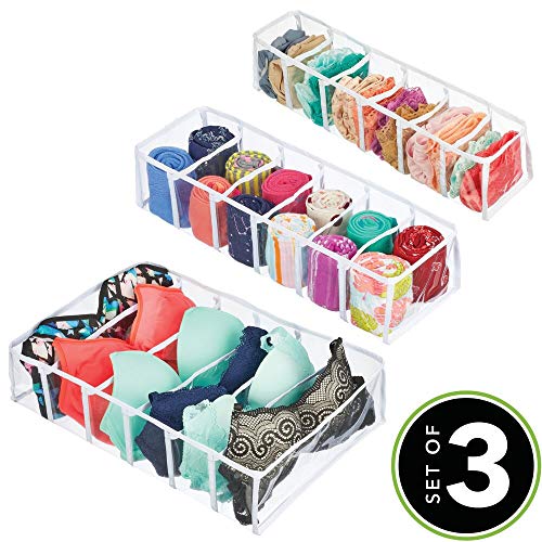 mDesign Juego de 3 organizadores de cajones – Separadores de cajones rectangulares en Diferentes tamaños – Cestas organizadoras de plástico para Ropa Interior o Leggings – Transparente y Blanco mDesign Juego de 3 organizadores de cajones – Separadores de cajones rectangulares en Diferentes tamaños – Cestas organizadoras de plástico para Ropa Interior o Leggings – Transparente y Blanco