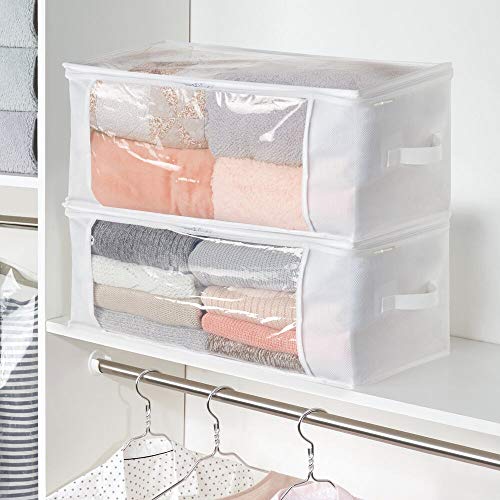 mDesign Juego de 4 bolsas para guardar ropa con cremallera – Guarda mantas alargado de polipropileno – Organizadores de armarios plegables para prendas y edredones – blanco/transparente mDesign Juego de 4 bolsas para guardar ropa con cremallera – Guarda mantas alargado de polipropileno – Organizadores de armarios plegables para prendas y edredones – blanco/transparente