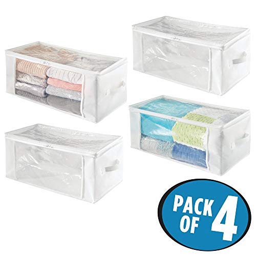 mDesign Juego de 4 bolsas para guardar ropa con cremallera – Guarda mantas alargado de polipropileno – Organizadores de armarios plegables para prendas y edredones – blanco/transparente mDesign Juego de 4 bolsas para guardar ropa con cremallera – Guarda mantas alargado de polipropileno – Organizadores de armarios plegables para prendas y edredones – blanco/transparente