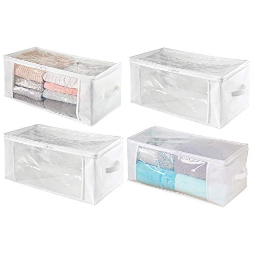 mDesign Juego de 4 bolsas para guardar ropa con cremallera – Guarda mantas alargado de polipropileno – Organizadores de armarios plegables para prendas y edredones – blanco/transparente mDesign Juego de 4 bolsas para guardar ropa con cremallera – Guarda mantas alargado de polipropileno – Organizadores de armarios plegables para prendas y edredones – blanco/transparente