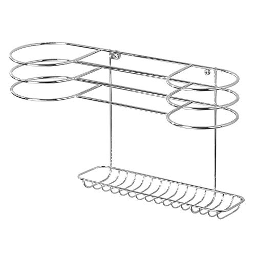 mDesign Soporte para secador de pelo para colgar en la pared – Ideal para artículos de peluquería como el secador o el rizador – Repisa de baño de metal con 2 cestas y un estante – plateado mDesign Soporte para secador de pelo para colgar en la pared – Ideal para artículos de peluquería como el secador o el rizador – Repisa de baño de metal con 2 cestas y un estante – plateado