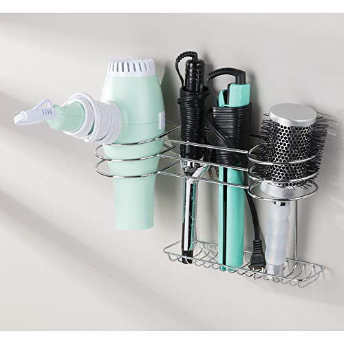 mDesign Soporte para secador de pelo para colgar en la pared – Ideal para artículos de peluquería como el secador o el rizador – Repisa de baño de metal con 2 cestas y un estante – plateado mDesign Soporte para secador de pelo para colgar en la pared – Ideal para artículos de peluquería como el secador o el rizador – Repisa de baño de metal con 2 cestas y un estante – plateado