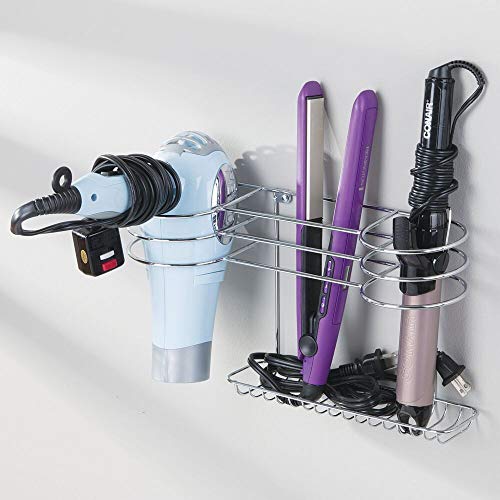 mDesign Soporte para secador de pelo para colgar en la pared – Ideal para artículos de peluquería como el secador o el rizador – Repisa de baño de metal con 2 cestas y un estante – plateado mDesign Soporte para secador de pelo para colgar en la pared – Ideal para artículos de peluquería como el secador o el rizador – Repisa de baño de metal con 2 cestas y un estante – plateado