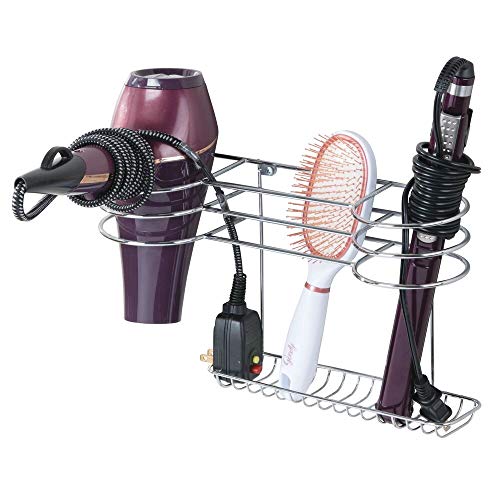 mDesign Soporte para secador de pelo para colgar en la pared – Ideal para artículos de peluquería como el secador o el rizador – Repisa de baño de metal con 2 cestas y un estante – plateado mDesign Soporte para secador de pelo para colgar en la pared – Ideal para artículos de peluquería como el secador o el rizador – Repisa de baño de metal con 2 cestas y un estante – plateado