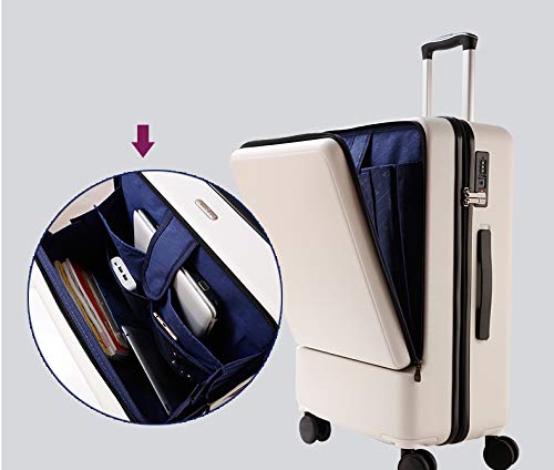 Mdsfe 20 Pulgadas 24 Pulgadas Bolsa de Equipaje con Bolsillo para computadora portátil, ABS Duro, PC, Viaje, Negocios, Trolley, Cabina, Maleta - Carrito Blanco, 20"