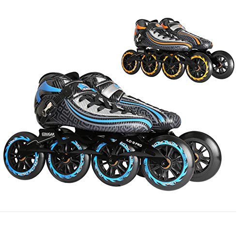 ME-Rollerns Patines en línea Speed ​​Patines de competición de Fibra de Carbono modelables por Calor Zapatillas de Patinaje de Carreras de 4 Ruedas Blue 40