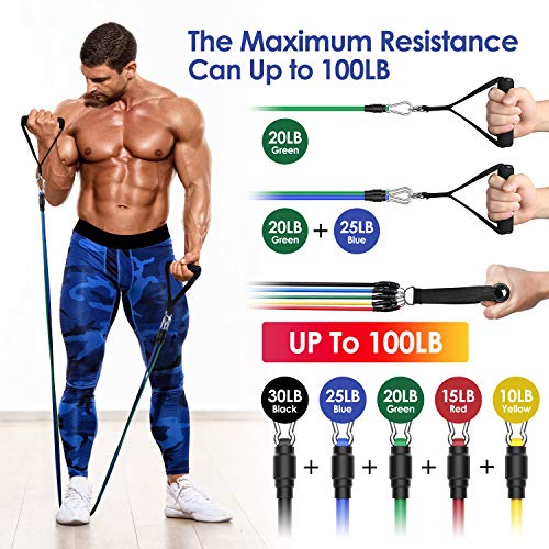 MeaMae care Gomas elasticas Fitness Bandas de Resistencia Cintas elasticas musculacion 12 PCS de 100 Libras con Anclaje de Puerta Correas de Tobillo manijas Ideal para Ejercicio físico MeaMae care Gomas elasticas Fitness Bandas de Resistencia Cintas elasticas musculacion 12 PCS de 100 Libras con Anclaje de Puerta Correas de Tobillo manijas Ideal para Ejercicio físico